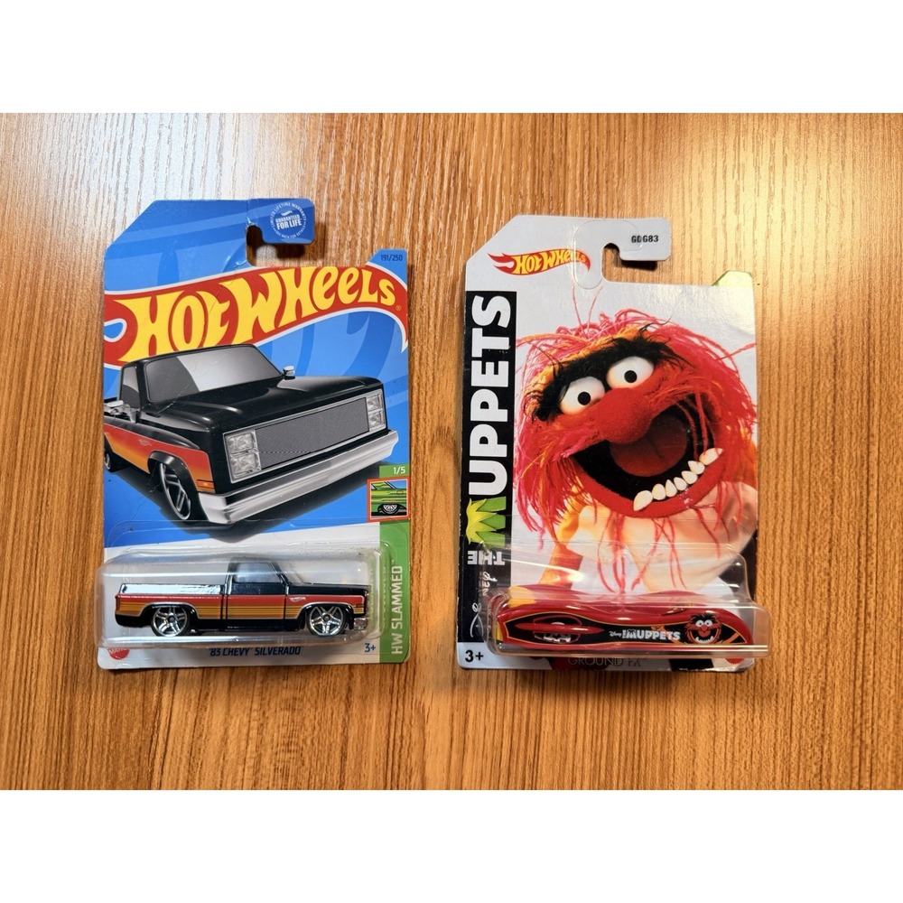 Hot Wheels Lot of 2: '83 Chevy Silverado HW Slammed + Disney Muppets Animal